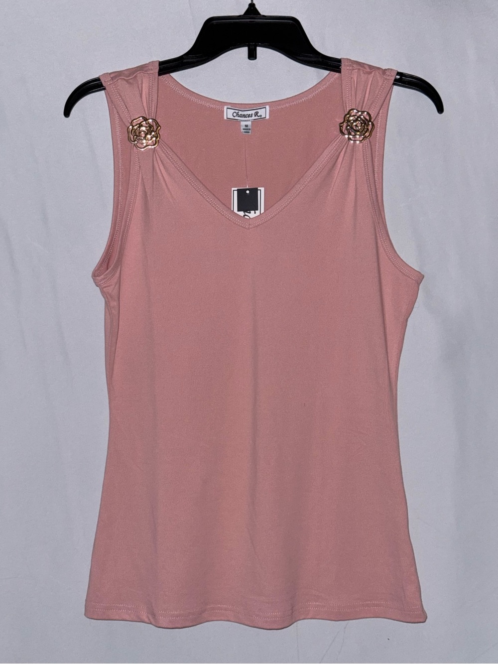NWT Chances R Blush Pink Sleeveless Top With Gold Rose Accents Size Medium